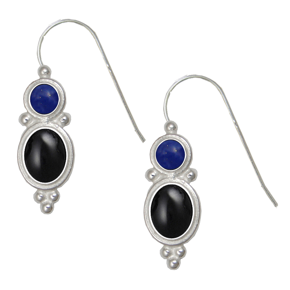 Sterling Silver Drop Dangle Earrings Black Onyx And Lapis Lazuli